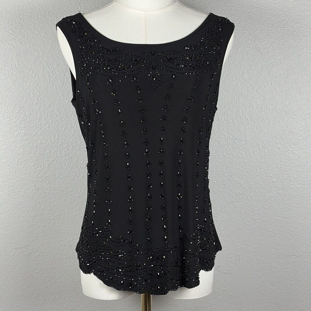 R&K Evening Beaded Top Womens Small Black Stretch Party Cocktail Holiday Vintage